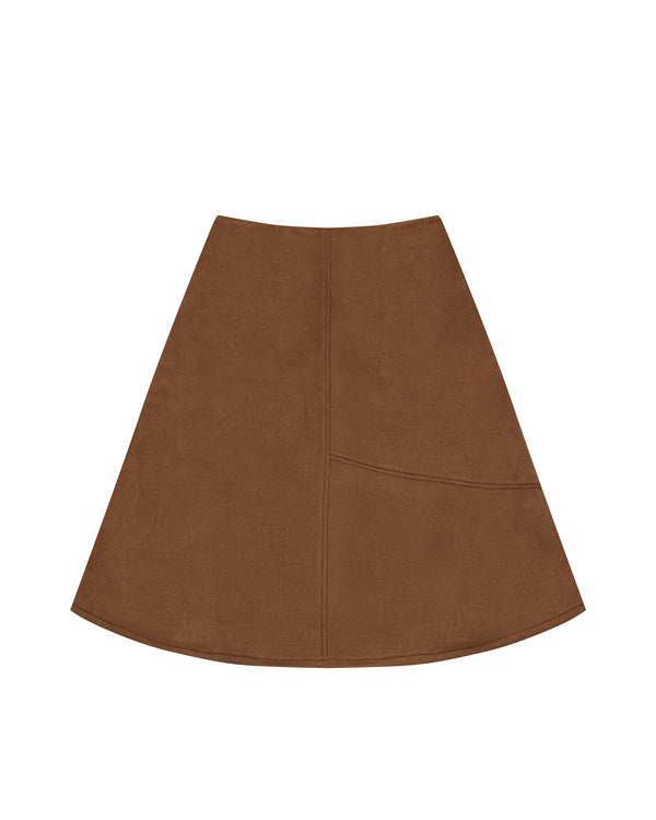 Paneled Suede Skirt in Tan