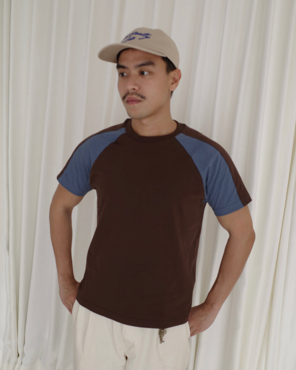 Paneled Raglan Tee in Brown