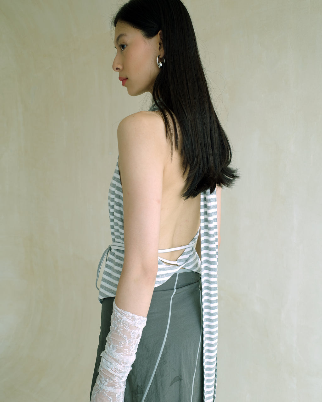 Patina Top in White Grey Stripes
