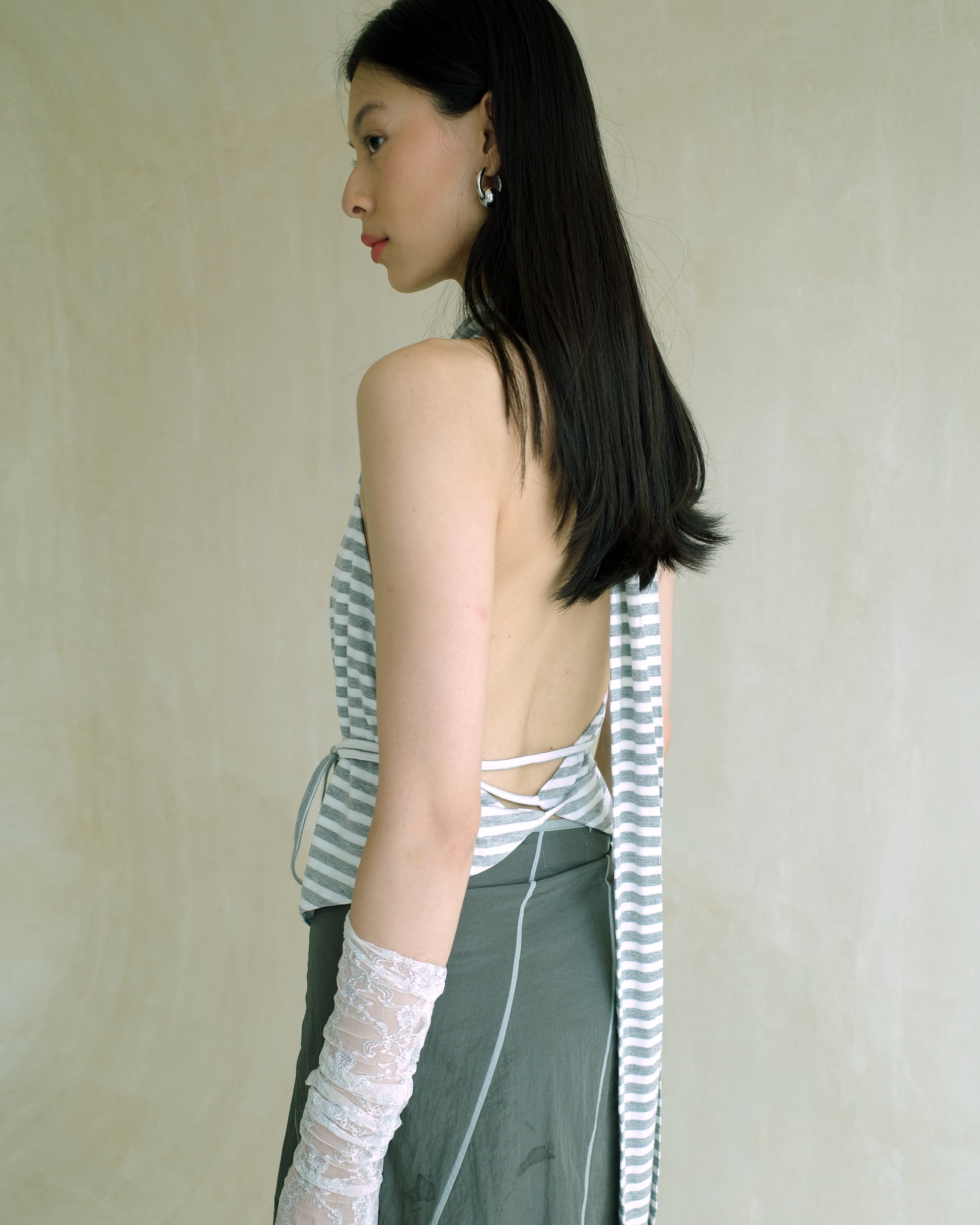 Patina Top in White Grey Stripes