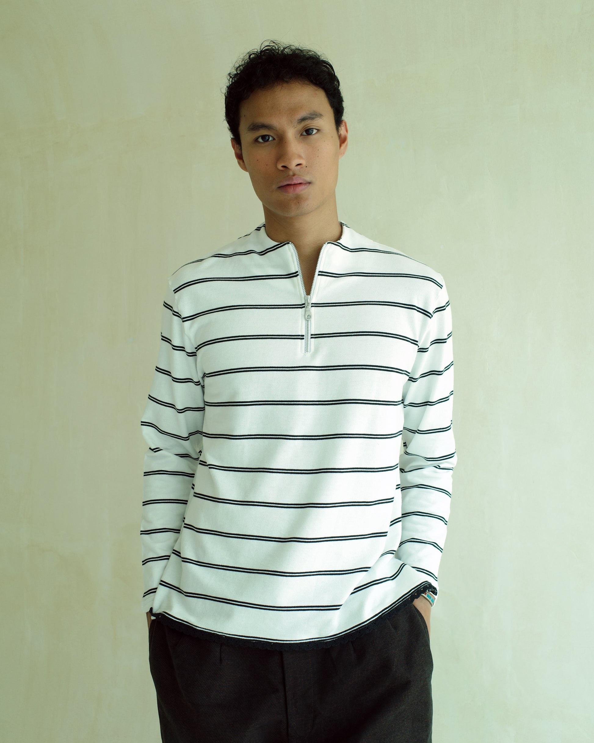 Sailor Half Zip Top in White