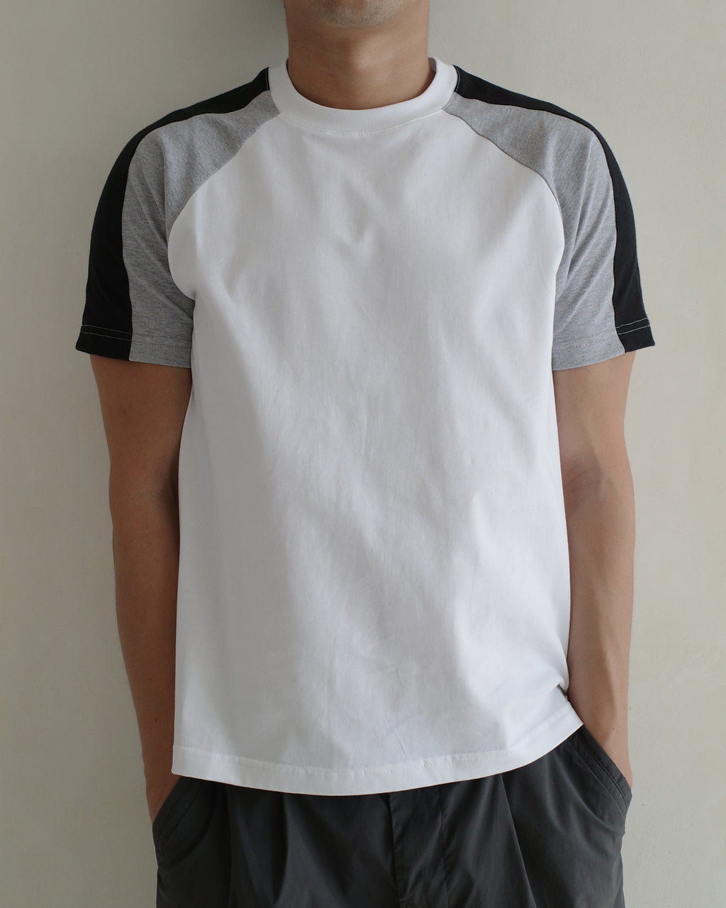 Paneled Raglan Tee in White