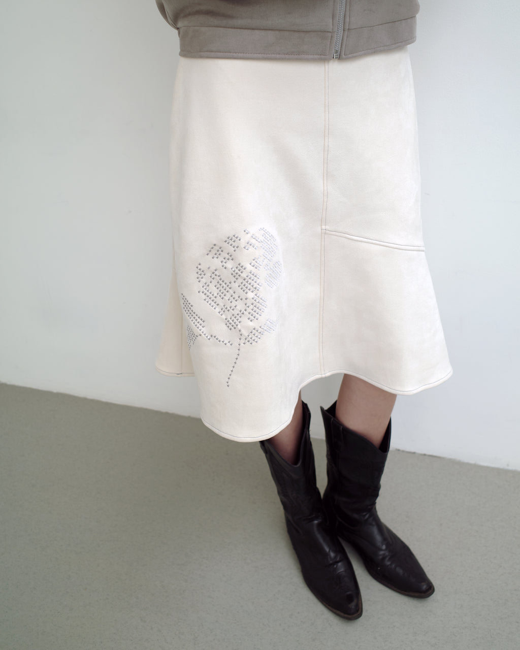 Paneled Suede Skirt in Bone