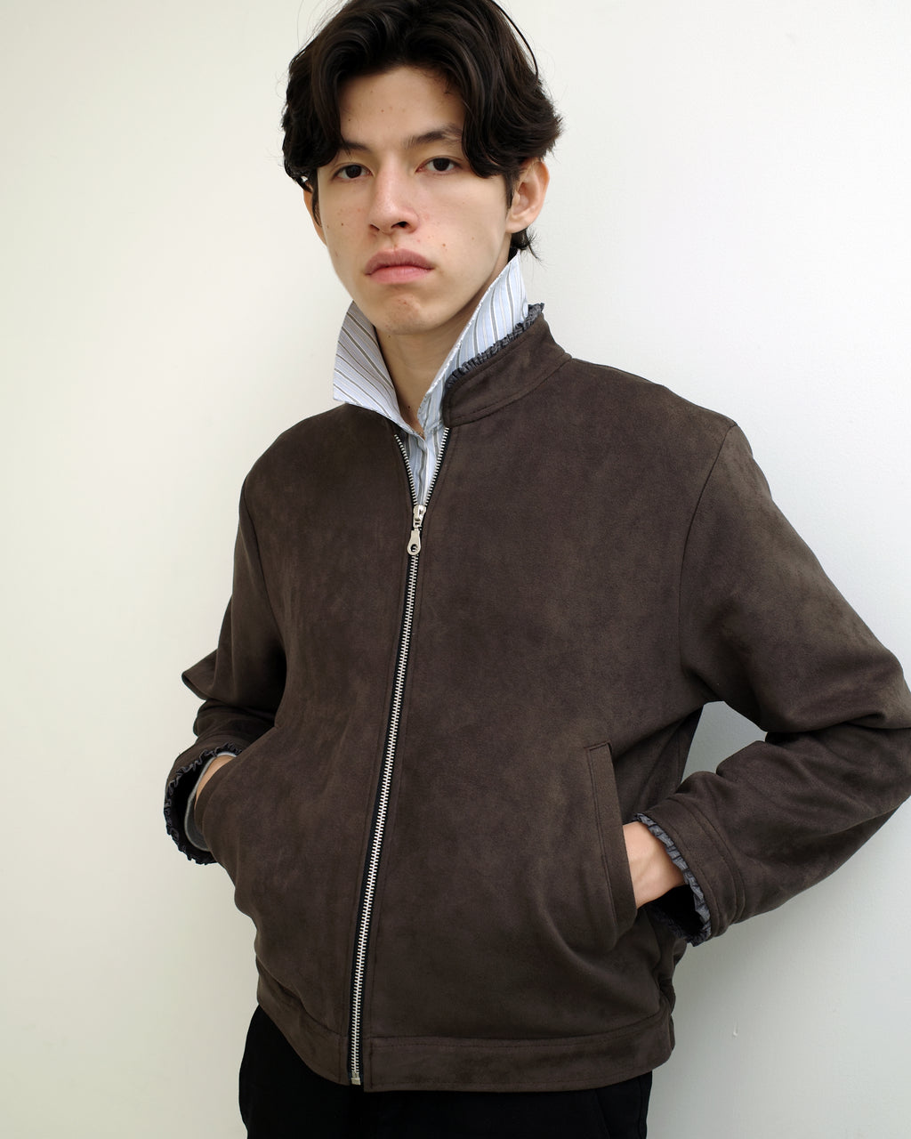 Roberto Suede Zip Jacket in Espresso