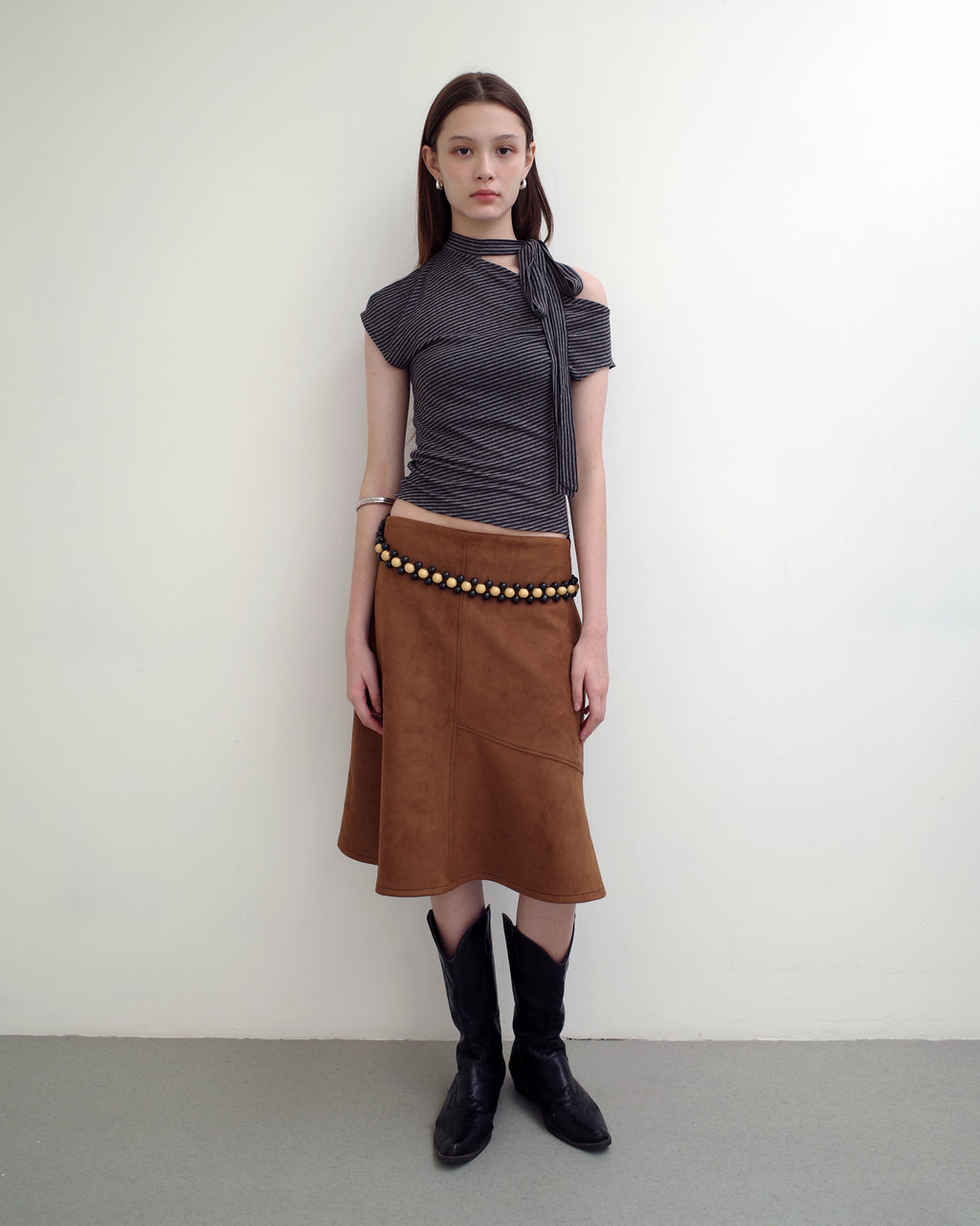 Paneled Suede Skirt in Tan