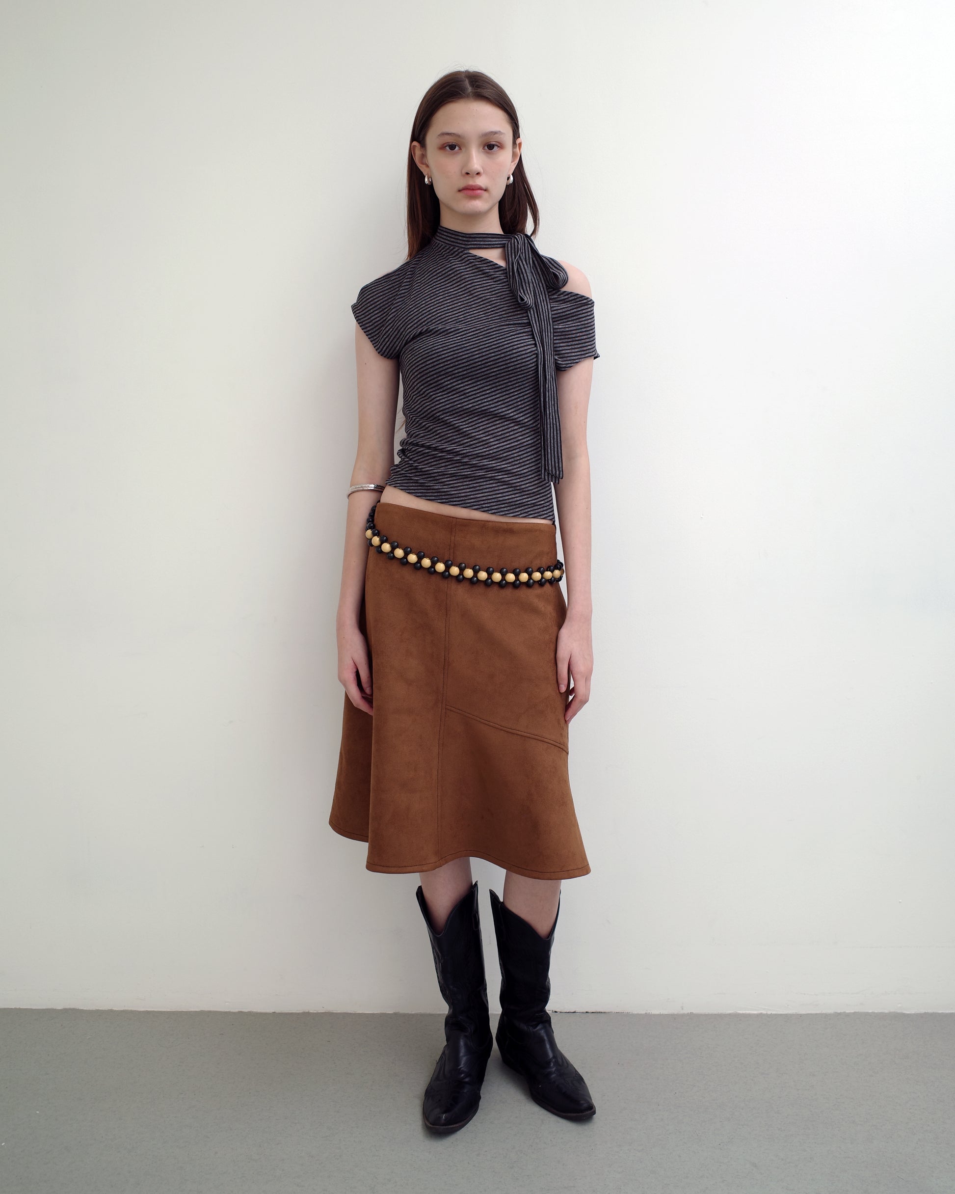 Paneled Suede Skirt in Tan