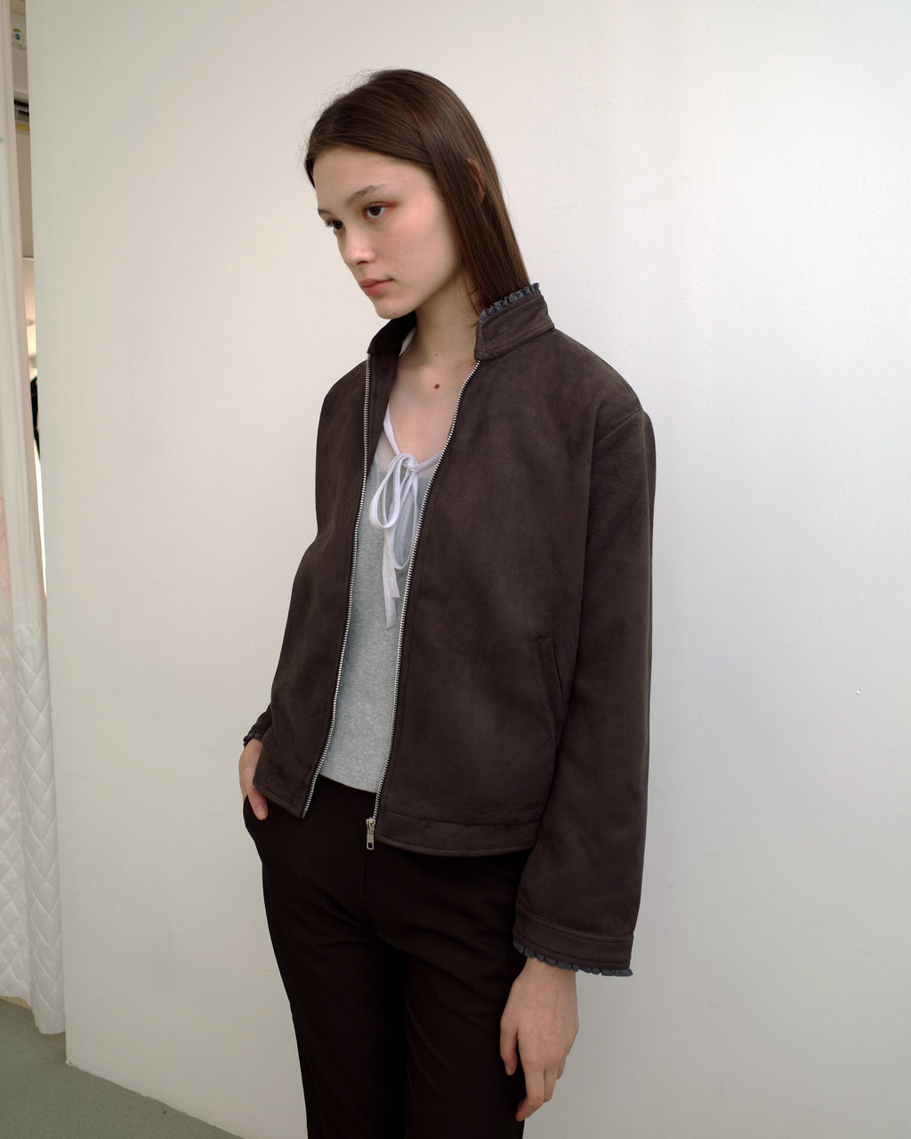 Roberto Suede Zip Jacket in Espresso